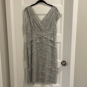 Silver all lace mid length women’s dress. Size 14
